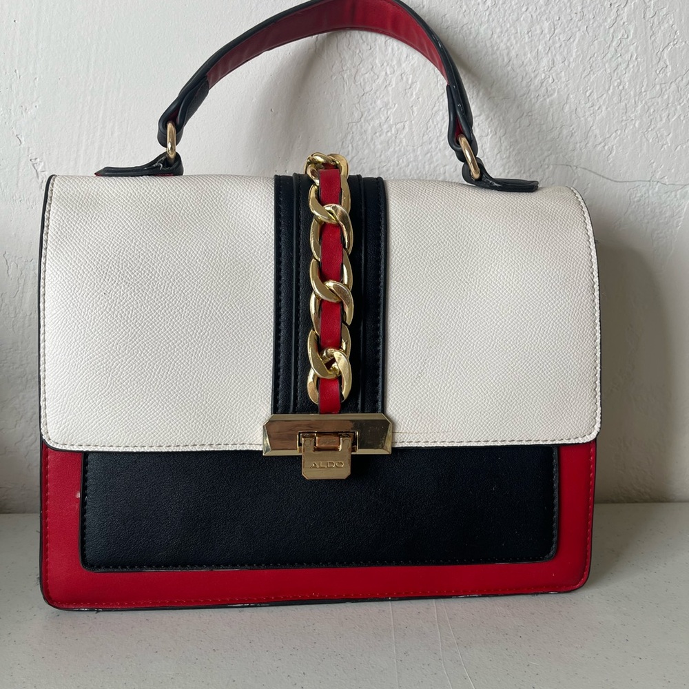 ALDO White, Blue  & Red Colorblock Top-Handle Satchel